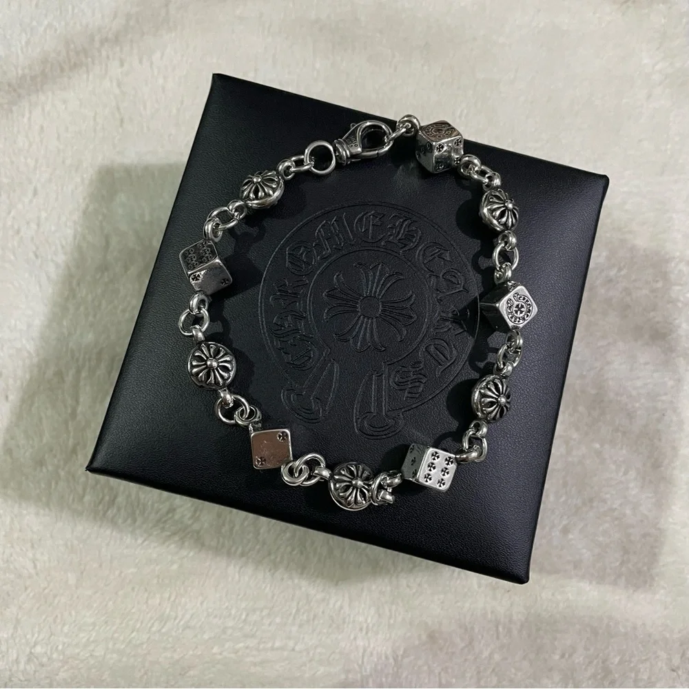Chrome Hearts Silver Floral & Cube Link Bracelet